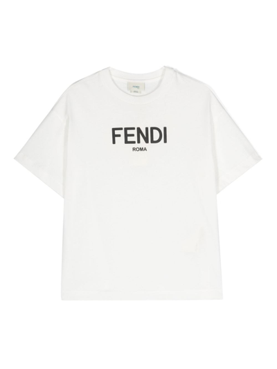 Fendi Kids' Logo T-shirt In White