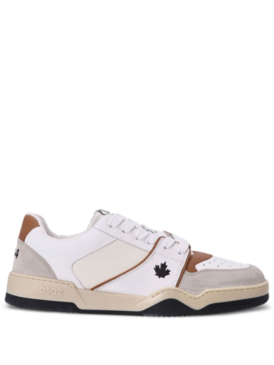 Dsquared2 Spiker Leaf-embroidered Leather Trainers In White