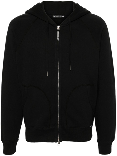 Tom Ford Garment-dyed Cotton-jersey Zip-up Hoodie In Black