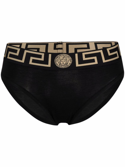 Versace Greca-waistband Briefs In Black