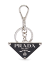Prada Triangle Enamel Keychain In Black