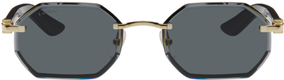 Cartier Black & Gold Signature C De  Sunglasses In Gold-black-grey