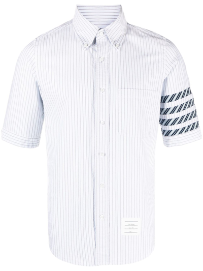 Thom Browne 4-bar Stripe Short-sleeve Cotton Shirt In White