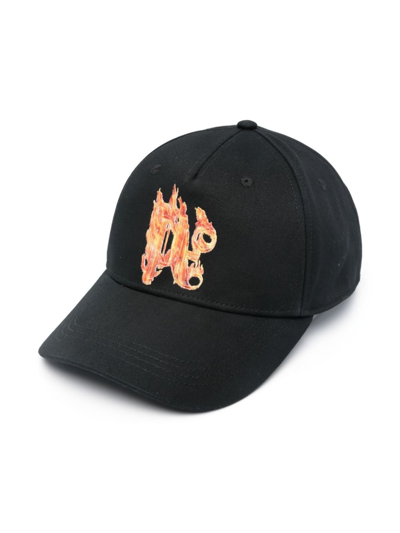 PALM ANGELS BLACK LOGO-EMBROIDERED BASEBALL CAP