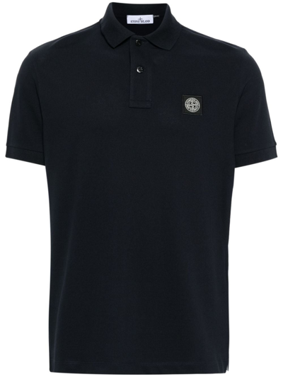 Stone Island Compass Logo-embroidered Cotton Polo Shirt In Blue