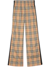 Burberry Stretch Cotton Pants With Check Pattern And Lateral Bands In Beige