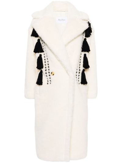 Max Mara Embroidered Wool Coat In White