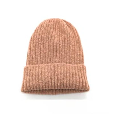 Curiouser Collection Peach Beanie Hat In Brown