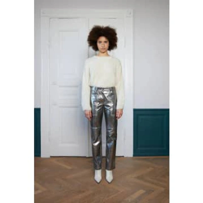 Stella Nova Silver Leather Pants In Metallic