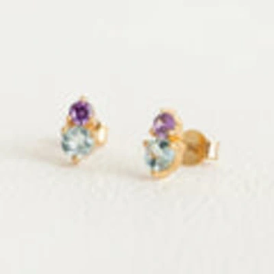 Claire Hill Designs Amethyst And Sky Blue Topaz Gemstone Studs- Gold By Claire Hill