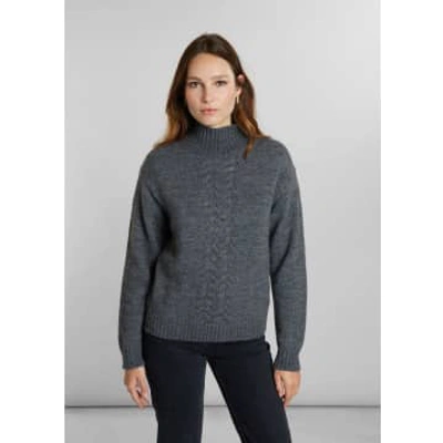 L'exception Paris Virgin Wool Thick Cabled Stand-up Collar Jumper In Grey