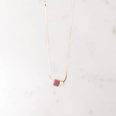 State Of A Rose Long Gem And Brass Cube Necklace In Gold