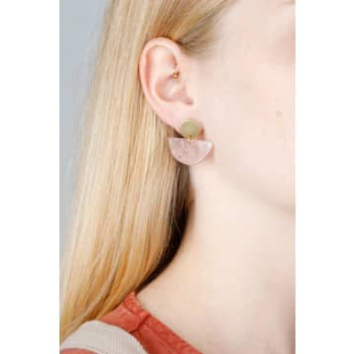 State Of A Rose Quartz Gemstone Semi Circle Circle Earrings In Gold