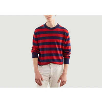 Tricot Striped Round Neck Jumper In Red