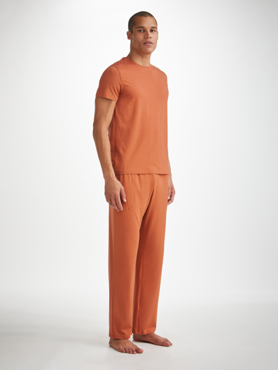 Derek Rose Men's Lounge Trousers Basel Micro Modal Stretch Terracotta In Orange