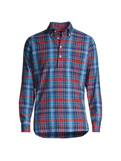 Drake's Madras Plaid Button-down Popover Shirt In Blue Red