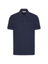 VALENTINO MEN'S COTTON PIQUÉ POLO SHIRT WITH TOPSTITCHED V DETAIL