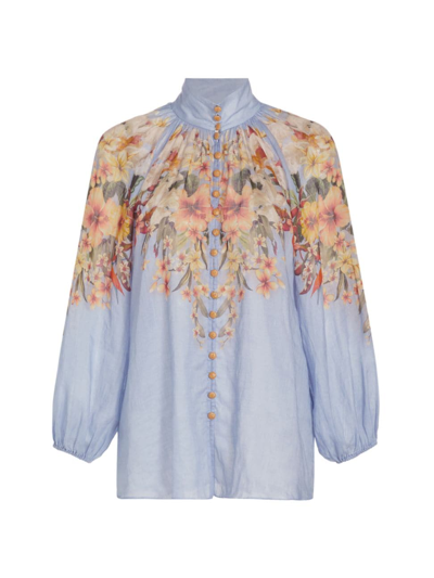 Zimmermann Junie Broderie Anglaise Linen Shirt In Blue