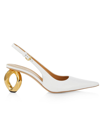 Jw Anderson Women's 75mm Chain Heel Leather Slingback Sandals In White