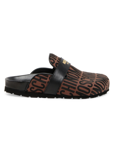Moschino Women's Logo Jacquard Leather-trimmed Mules In Brownblack