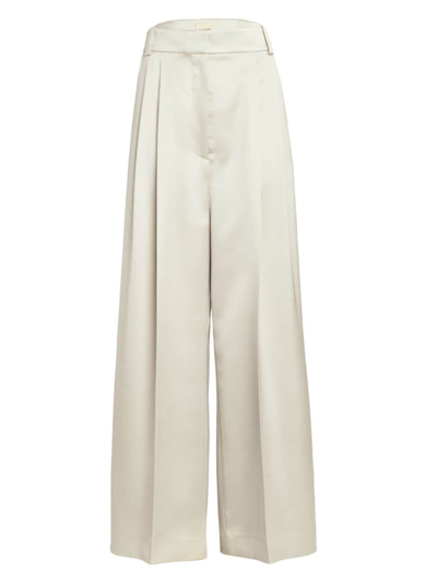 Khaite Simone High-rise Double-pleated Wide-leg Satin Trousers In Nimbus