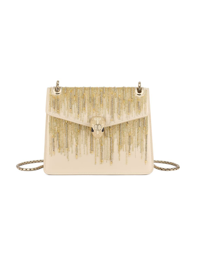 Bvlgari Serpenti Forever Mini Stud-embellished Leather Top-handle Bag In Ivory Opal Light Gold