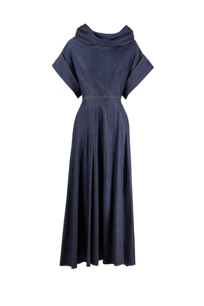 Saiid Kobeisy Denim Dress With Loose Shoulders In Blue