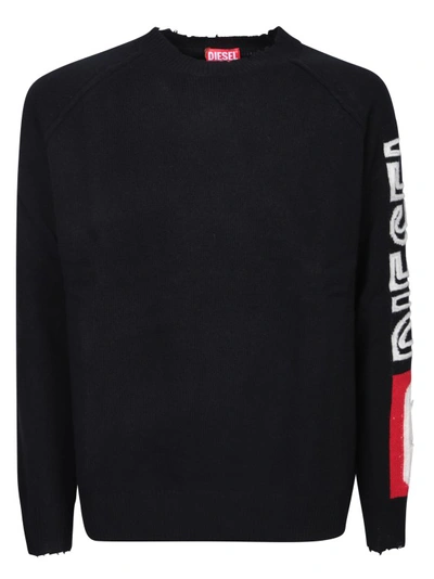 Diesel Wool Sweater With Cut-up Logo In Black