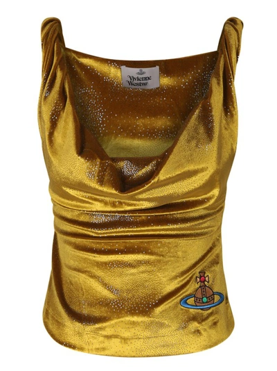 Vivienne Westwood Orb-embroidery Velvet Top In Gold