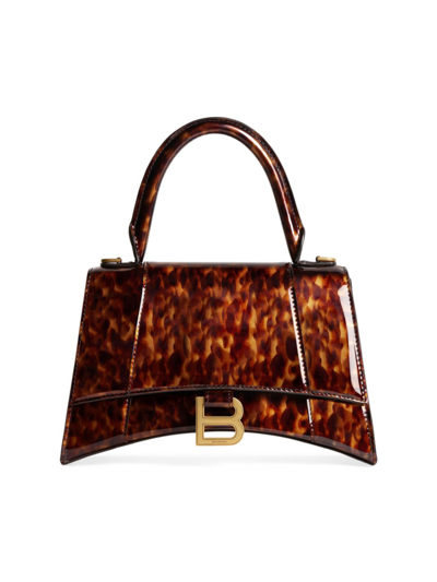 Balenciaga Women's Hourglass Small Handbag Tortoise Shell Print In Brown