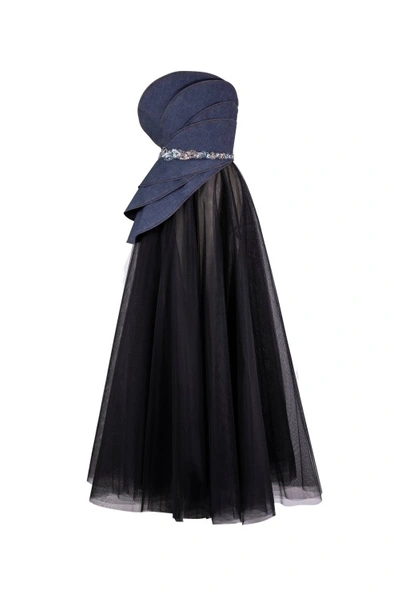 Saiid Kobeisy Tulle Dress With Denim Top In Blue