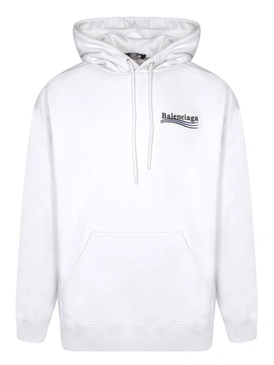 Balenciaga White Sweatshirt With Hood And Political Campaign Print In Cotton Man
