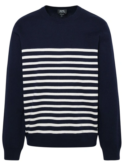 Apc A.p.c Mens Striped Cotton And Wool Pullover In Blue