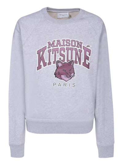 Maison Kitsuné Crewneck Sweatshirt With Logo Print In Grey