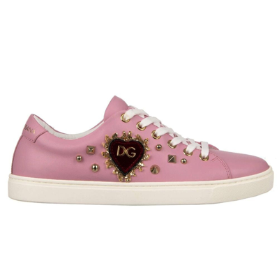 Dolce & Gabbana Pink Leather Di Calfskin Sneaker In Lilac