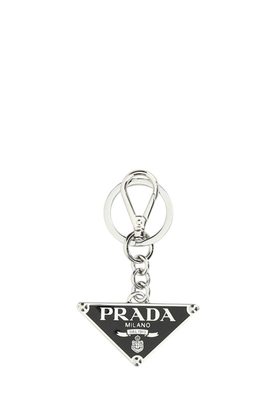 Prada Logo Plaque Keyring In Black