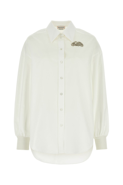 Alexander Mcqueen Cotton Poplin Shirt With Rounded Hemline In White