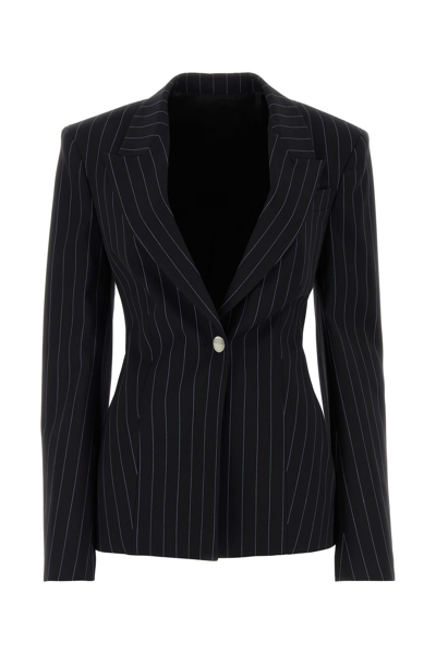 Attico Pinstripe Single-breasted Blazer Jacket In Blue