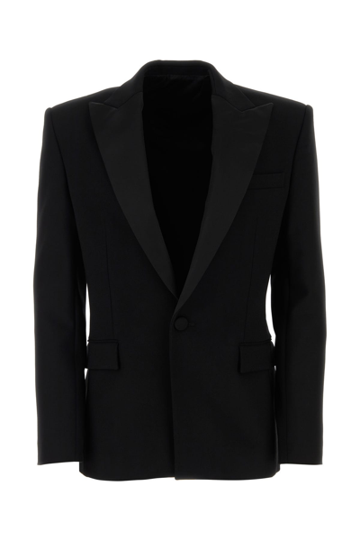 Balmain Single-breasted Satin Wool Blazer In Negro