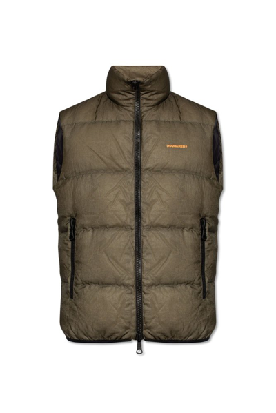 Dsquared2 Logo Printed Zipped Puffer Vest In Green