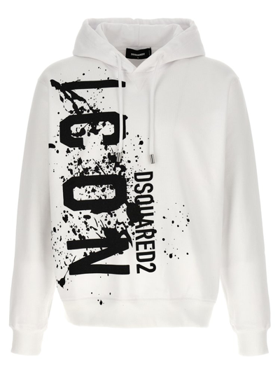Dsquared2 Icon Printed Drawstring Hoodie In White