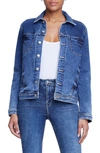 L Agence Janelle Raw Hem Cotton Denim Trucker Jacket In Rowan