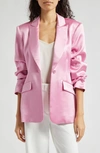 Cinq À Sept Cheyenne Smooth Satin Scrunched-sleeve Blazer In Primrose