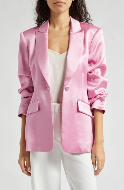 Cinq À Sept Cheyenne Smooth Satin Scrunched-sleeve Blazer In Pink