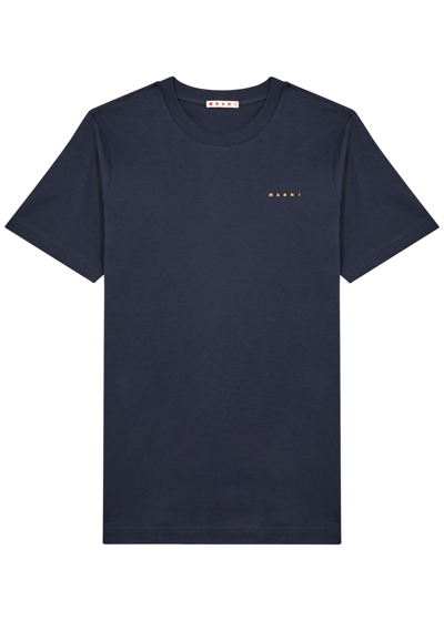 Marni Logo-embroidered Cotton T-shirt In Navy