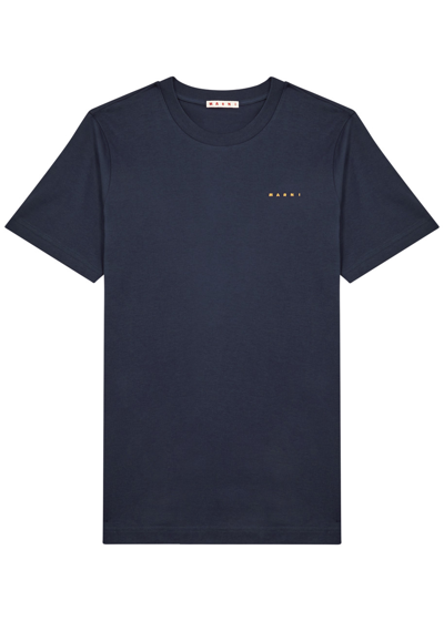 Marni Logo-print Cotton T-shirt In Blue