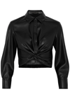 ALICE AND OLIVIA PHEBE CROPPED FAUX LEATHER SHIRT