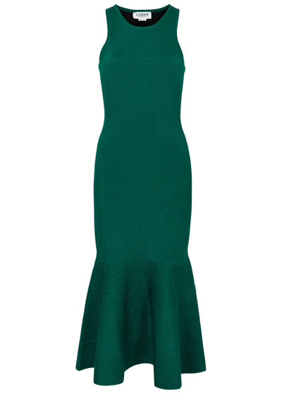 Victoria Beckham Vb Body Glittered Stretch-knit Midi Dress In Green