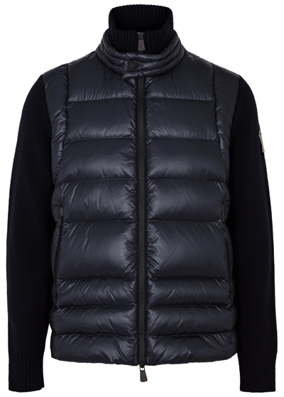 Moncler Quilted Shell And Stretch-wool Jacket In Navy