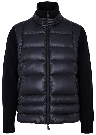 Moncler Quilted Shell And Stretch-wool Jacket In Blue